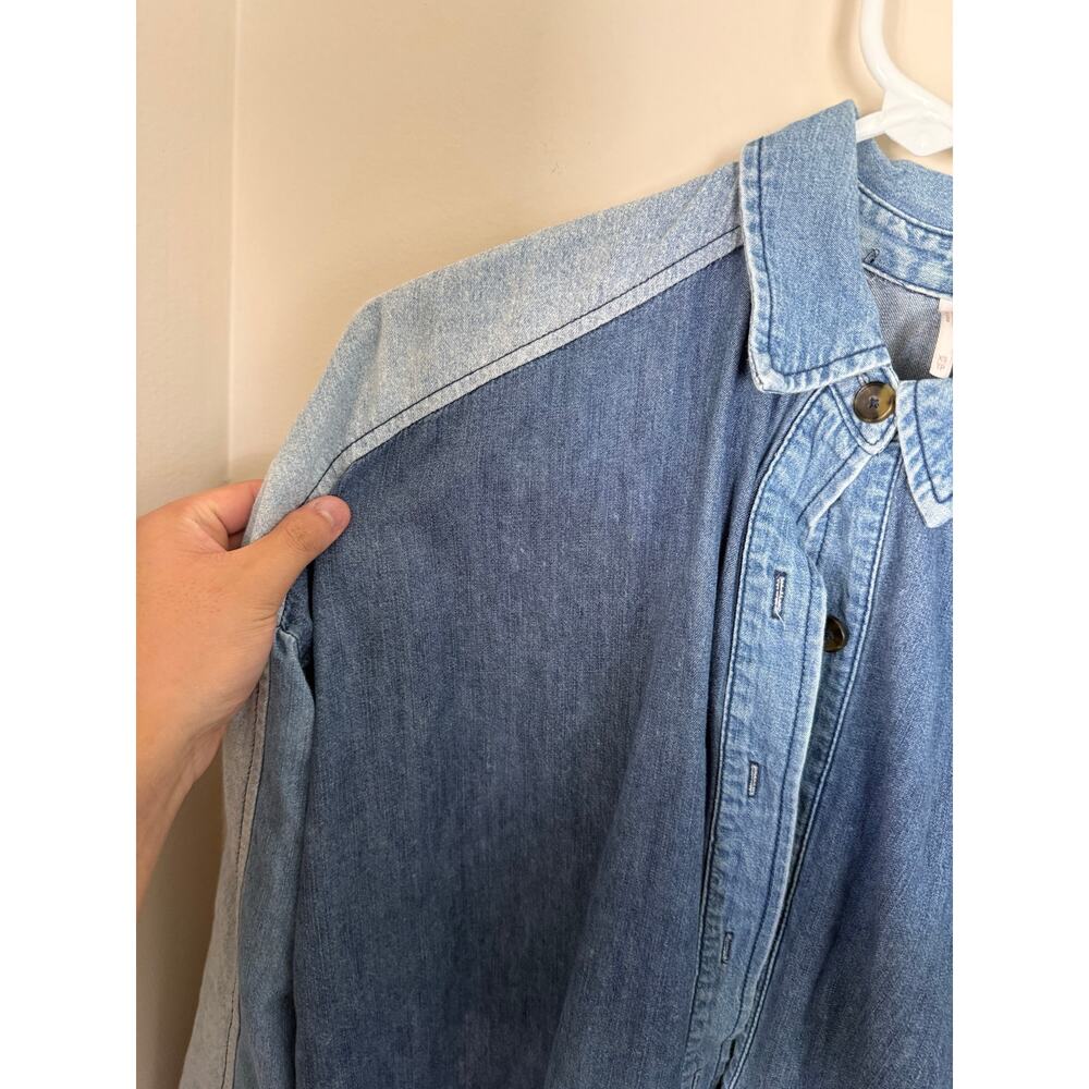Free People | Bohemian Western Denim Colorblock Patchwork Style Star Button Up - Picture 6 of 13